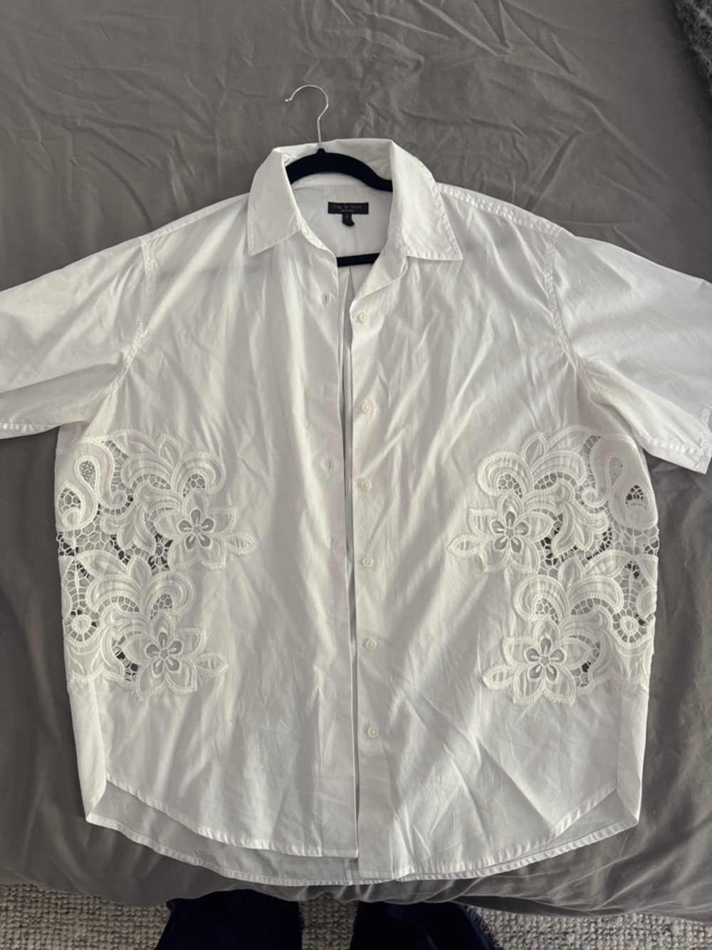 rag & bone White Button-Down Shirt with Lace Inset